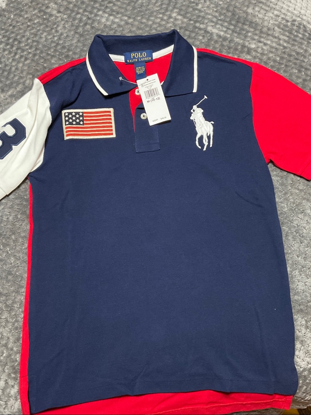 Polo by Ralph Lauren Navy, Red & White Flag Patch Polo